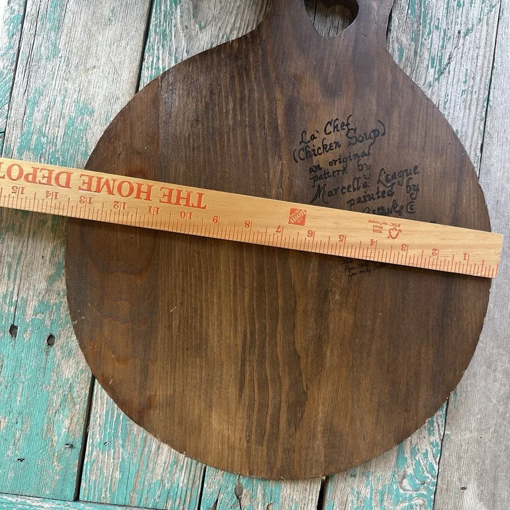 VTG Folk Art Hand Painted Wooden Cutting Board Wall Decor Chicken Soup Signed